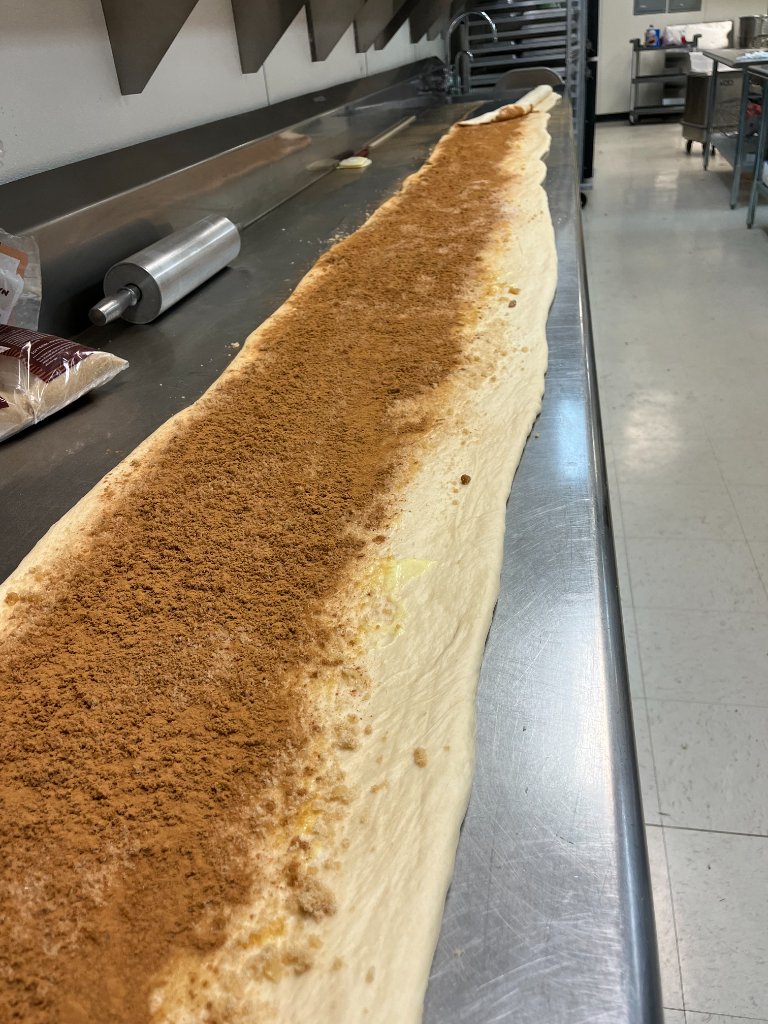 The dough — rolled out fresh