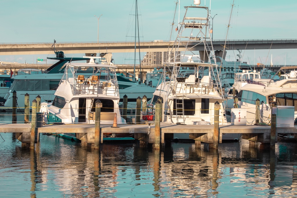 Bayside marina with docked yachts