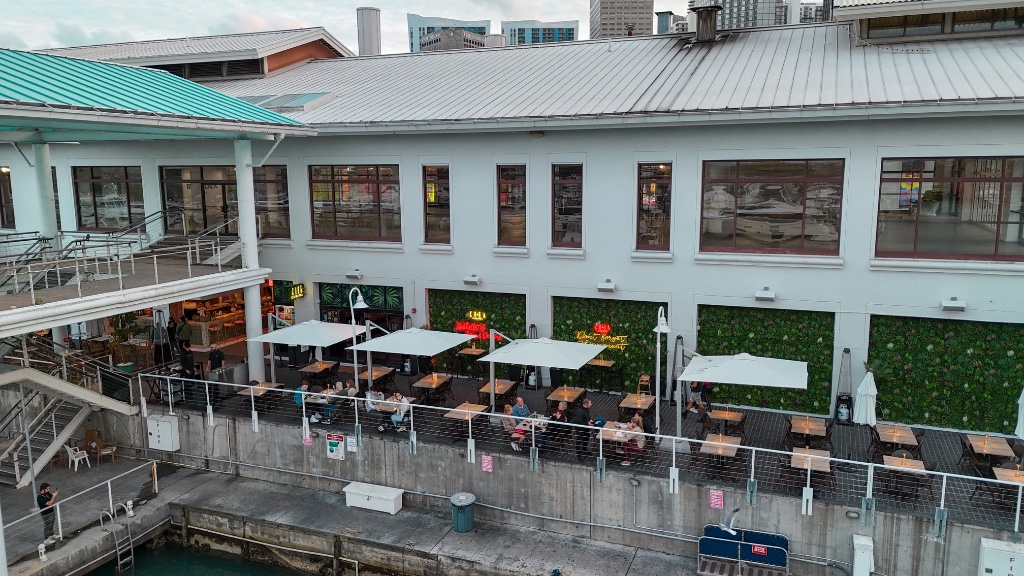 Aerial view of the waterfront terrace