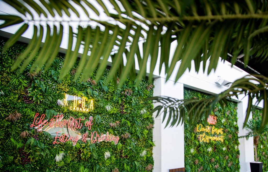 Living wall with neon signage