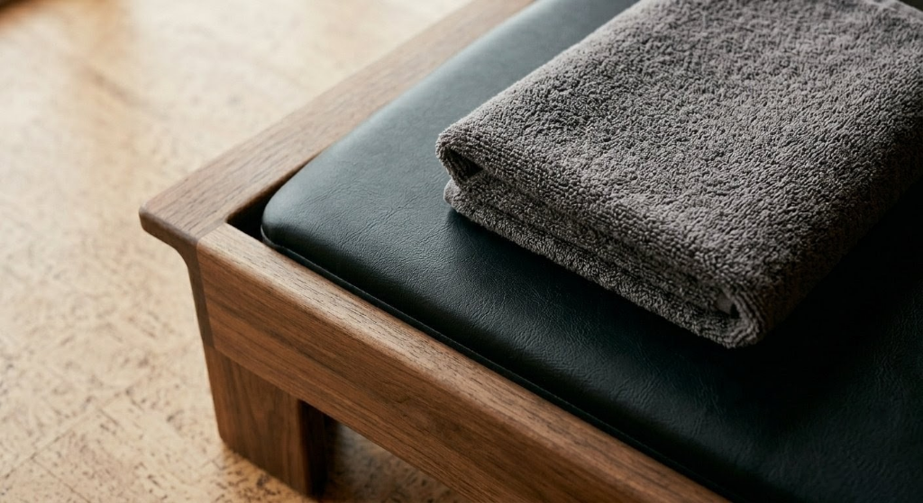Reformer detail with towel — premium studio equipment