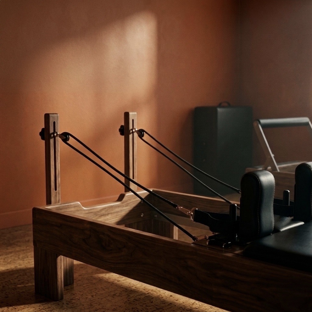Premium wooden Pilates reformer in the IKIGAI studio space