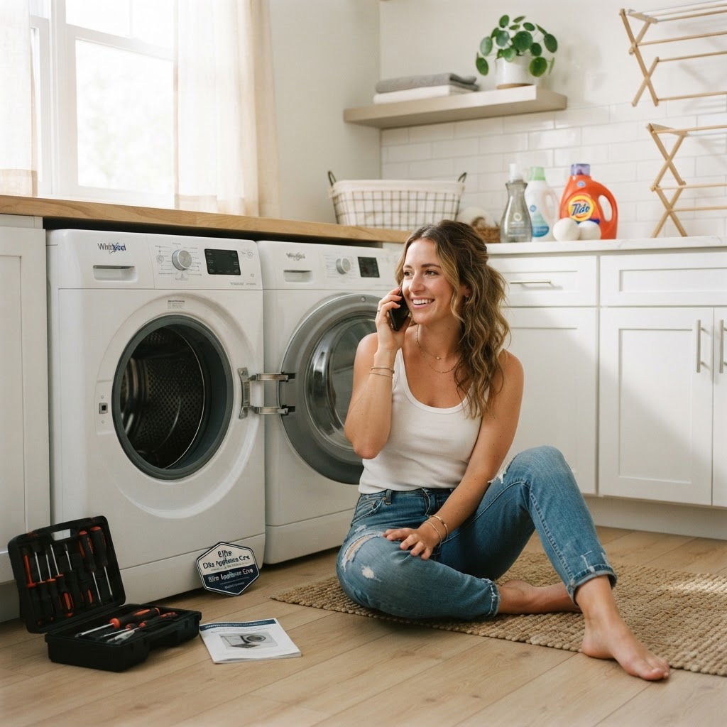 Woman next to washing machine