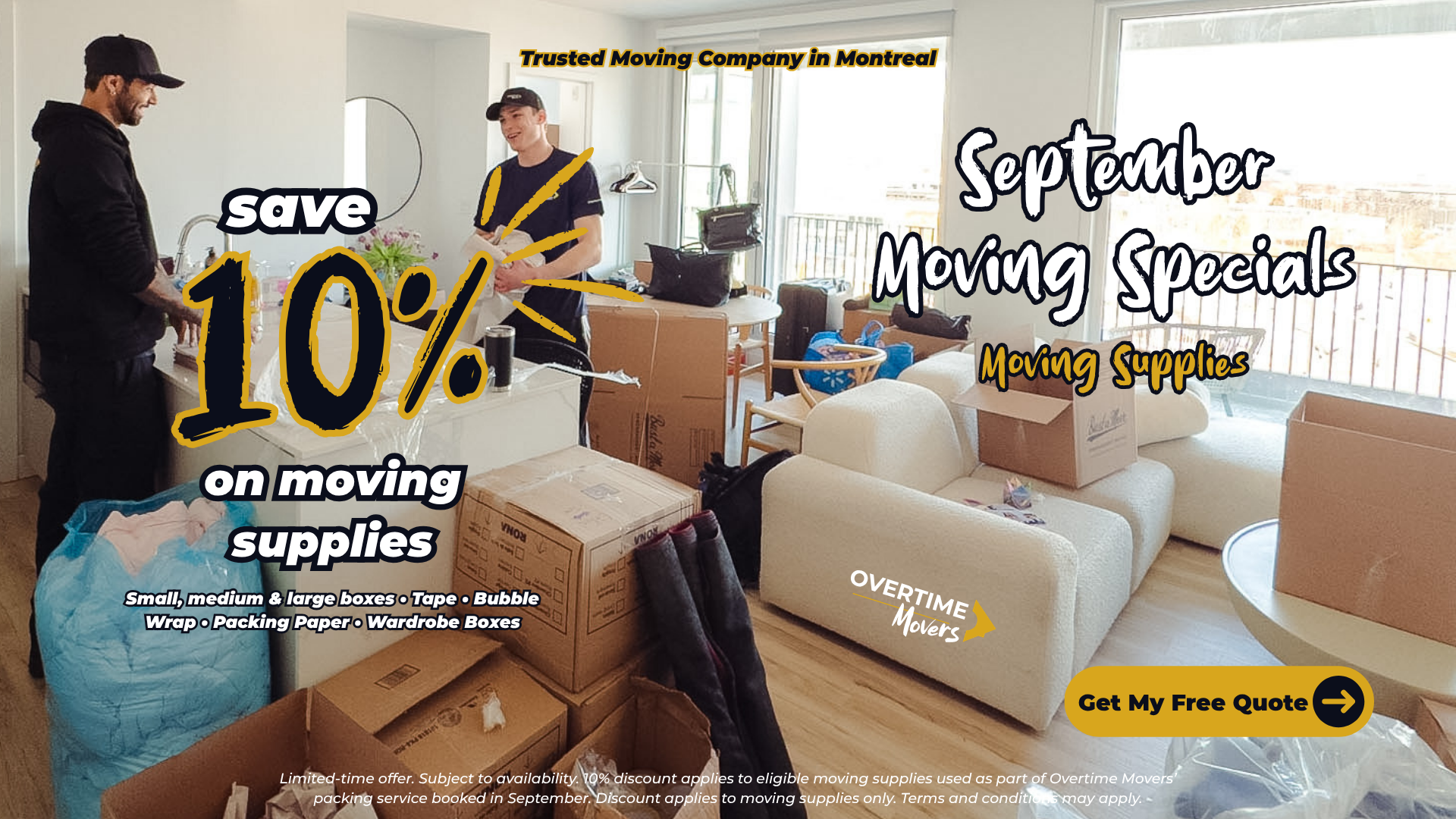 September Moving Specials — Moving Supplies, save 10% on moving supplies
