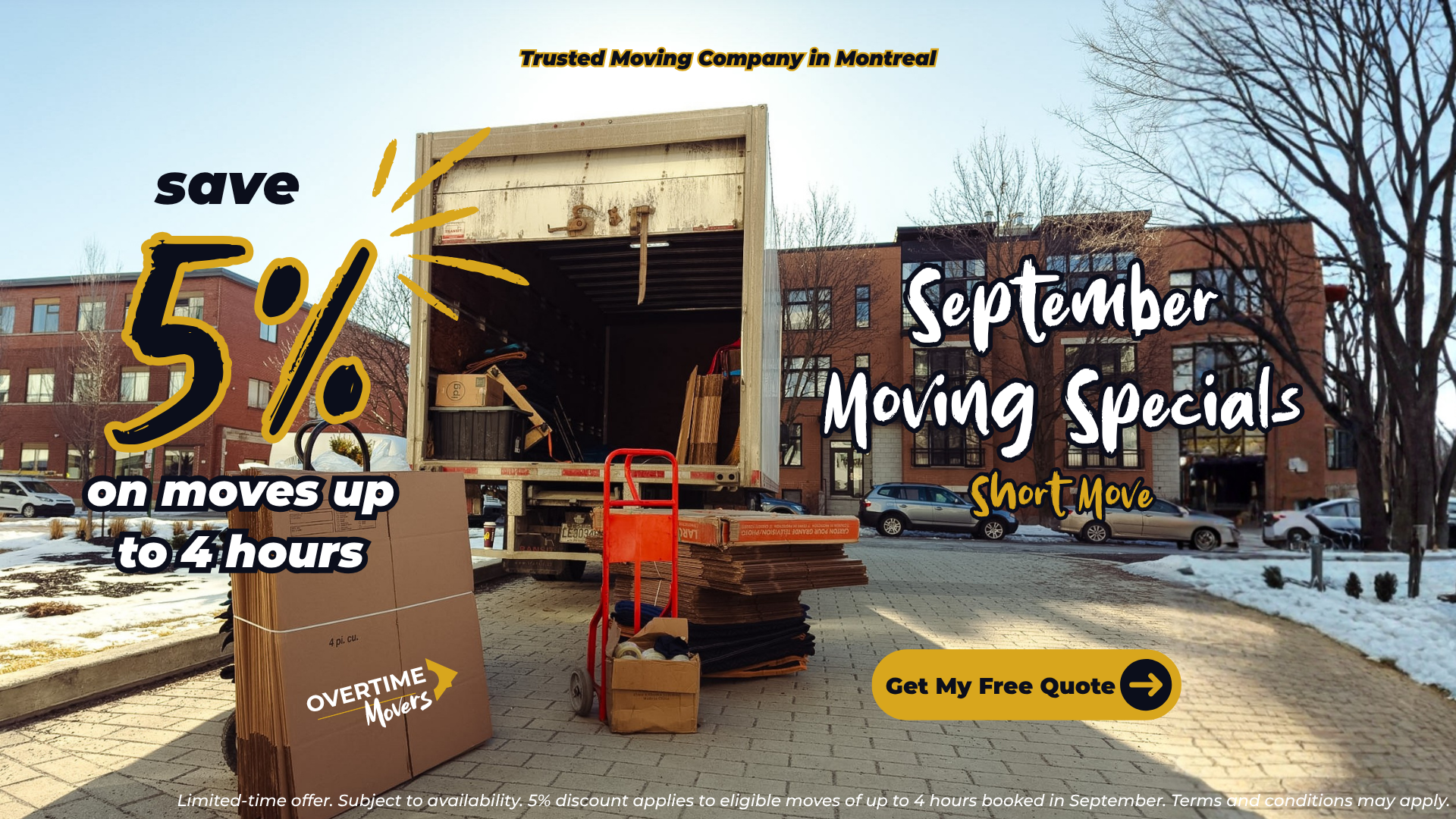 September Moving Specials — Short Move, save 5% on moves up to 4 hours