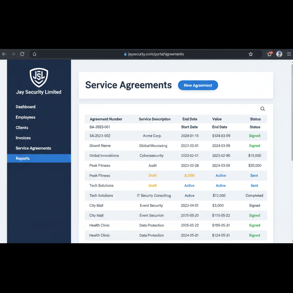 Service Agreements screenshot