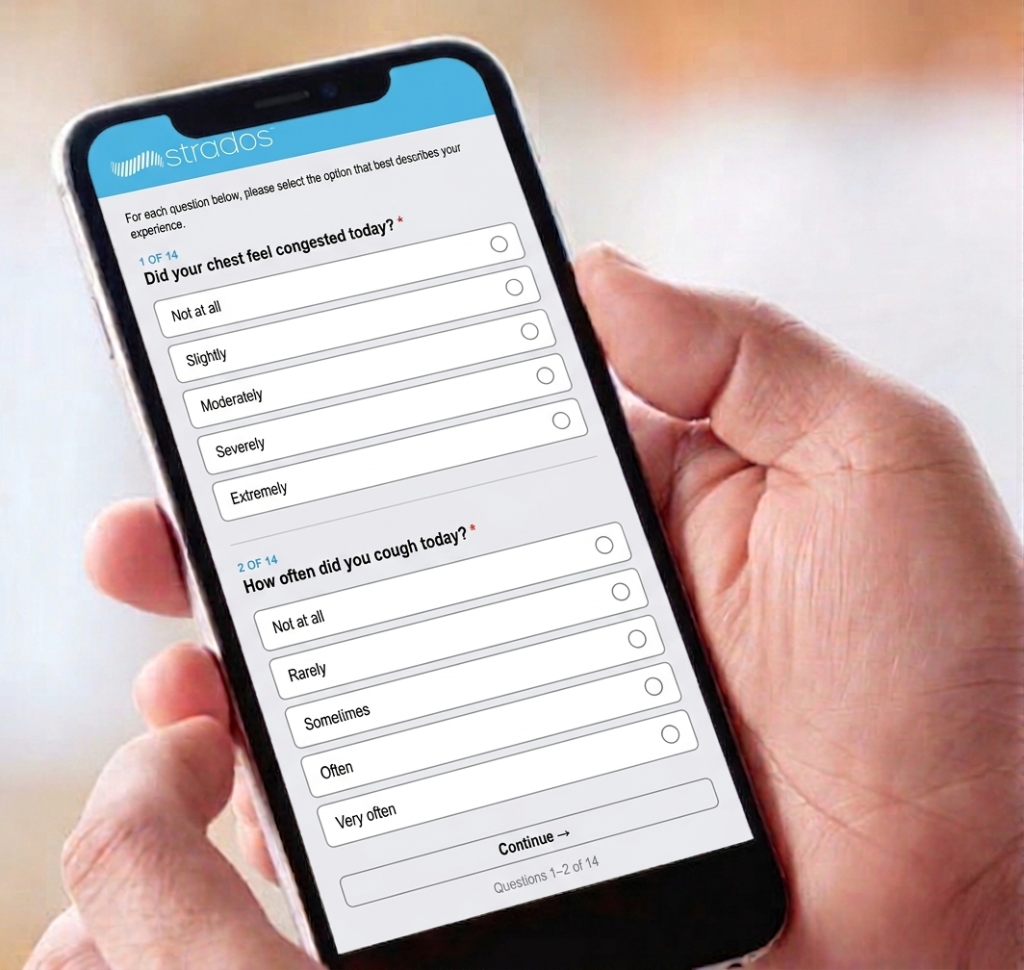 eCOA software platform showing patient-reported outcomes interface