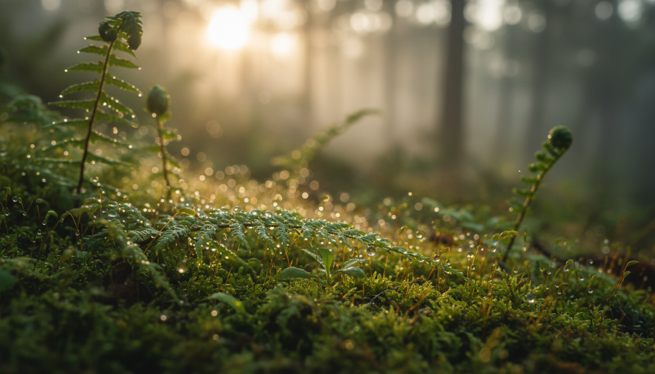 Morning dew on highland ferns