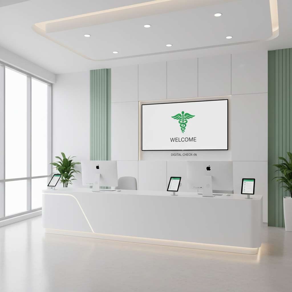 Modern clinic interior with IT technology