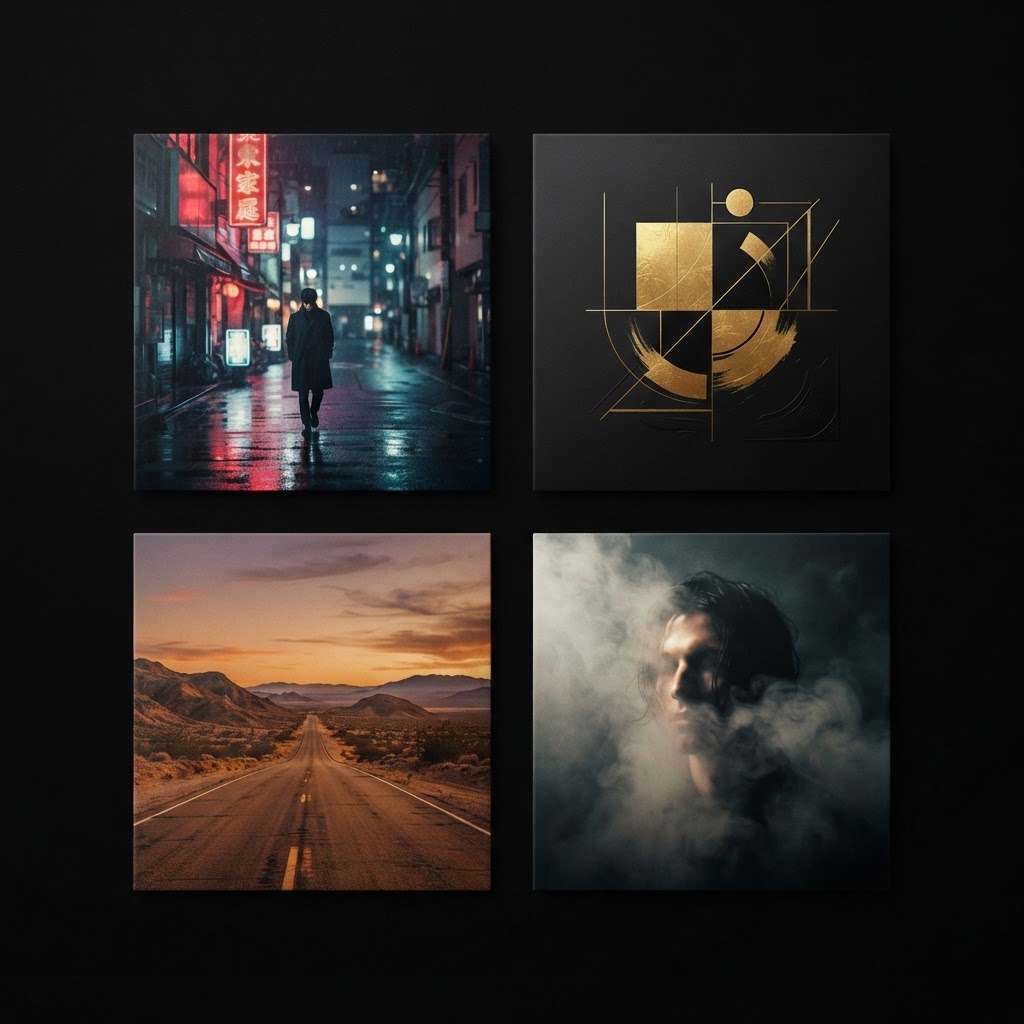 Examples of music cover art created from artist ideas