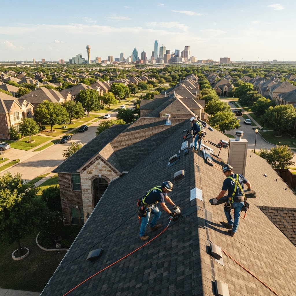 448 Developments roofing crew installing shingles in Dallas-Fort Worth