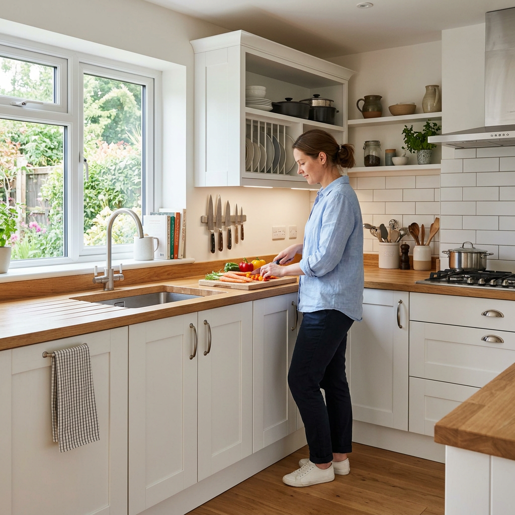 Kitchen with properly sized cabinetry designed for comfortable working height and depth