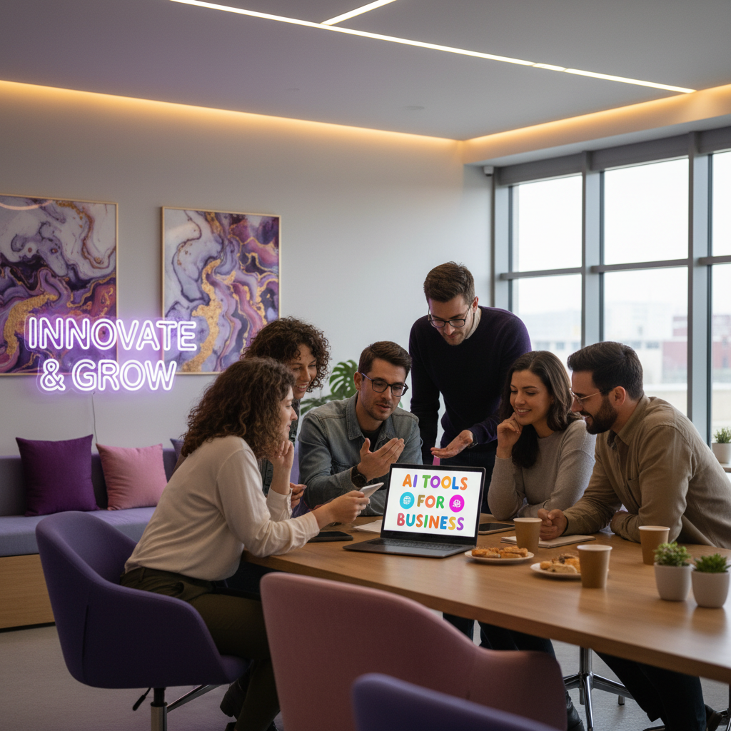 Small business team learning about AI tools together