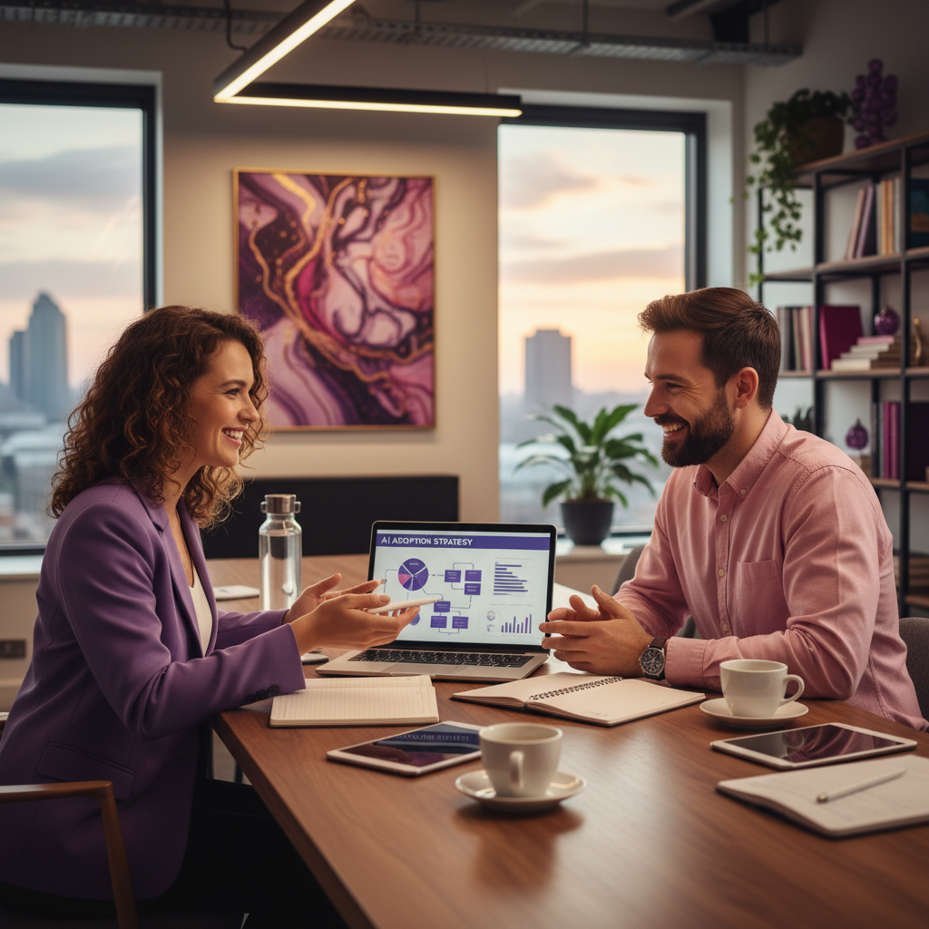 Friendly business consultation discussing AI adoption for a small business