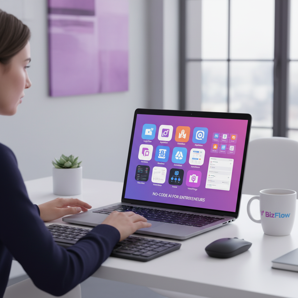 No-code AI tools and platforms displayed on a laptop screen