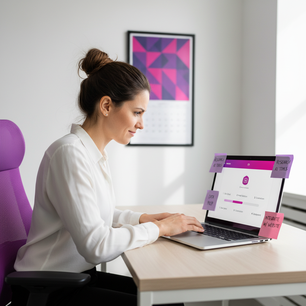 Small business owner following step-by-step process to set up their first AI tool
