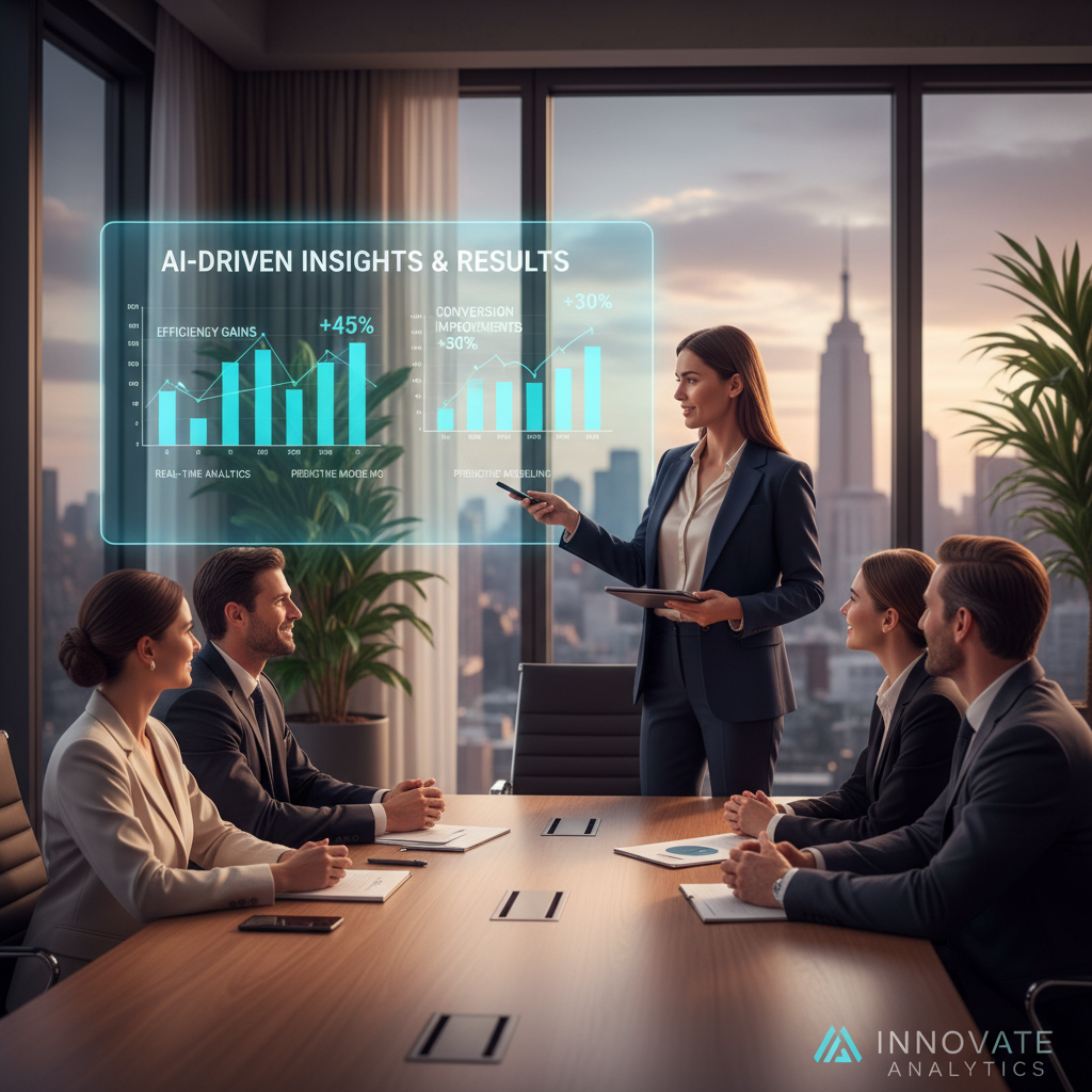 Agency professional presenting AI-driven results to a client