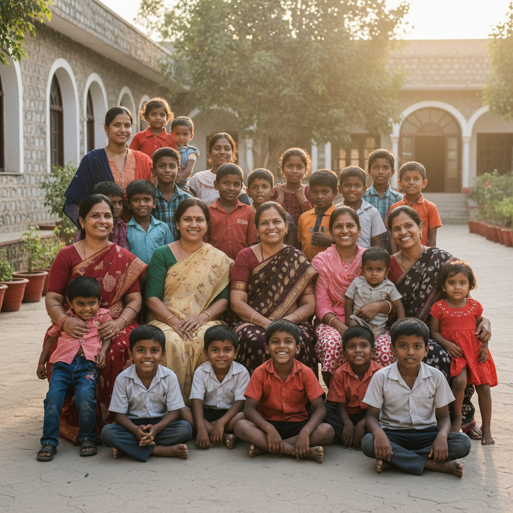 Caleb India staff and children together
