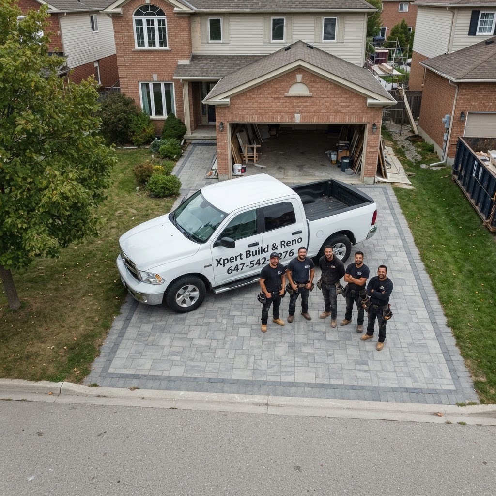 Xpert Build & Reno crew and truck outside a renovation site