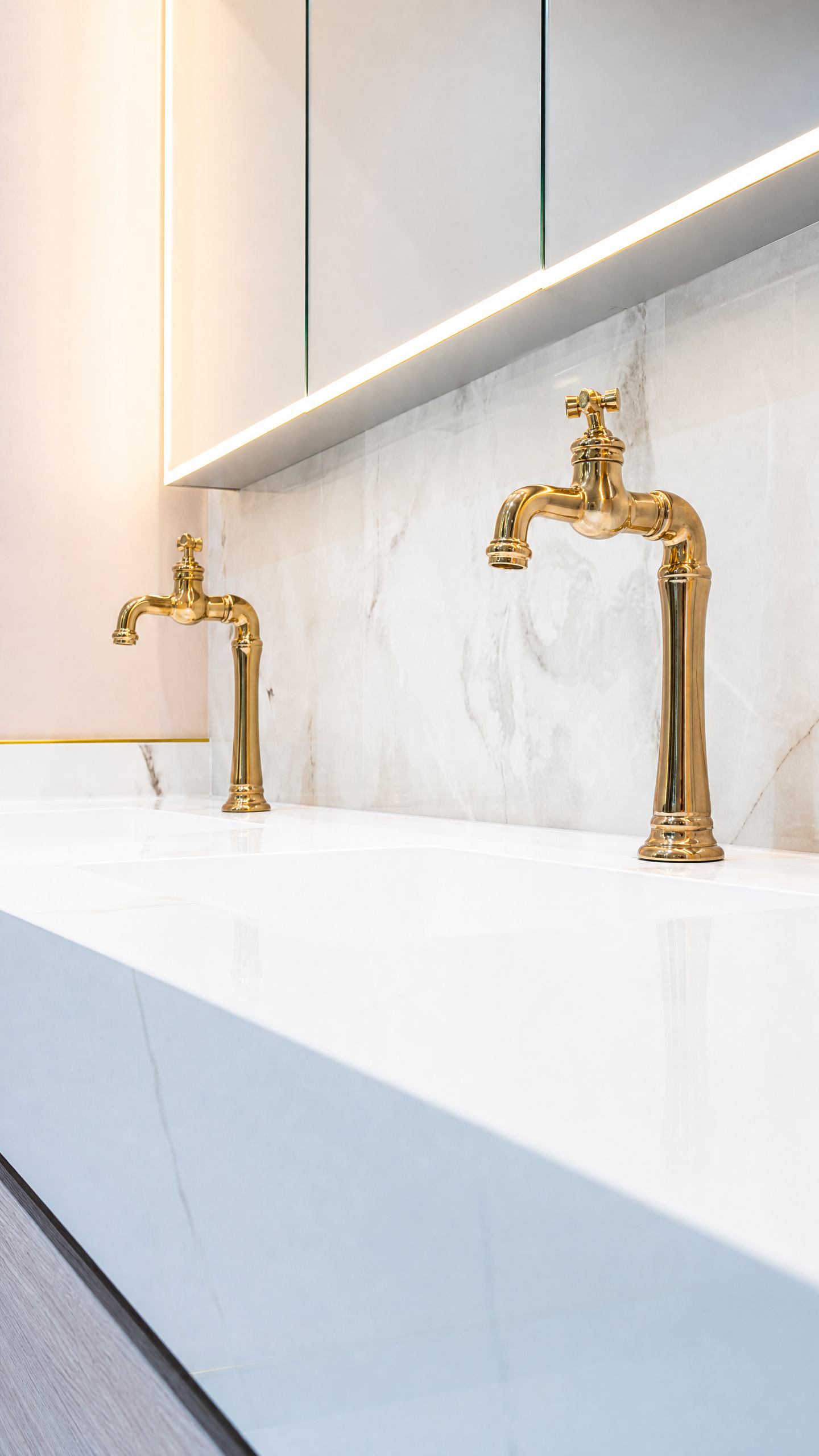 Double Vanity with Brass Faucets