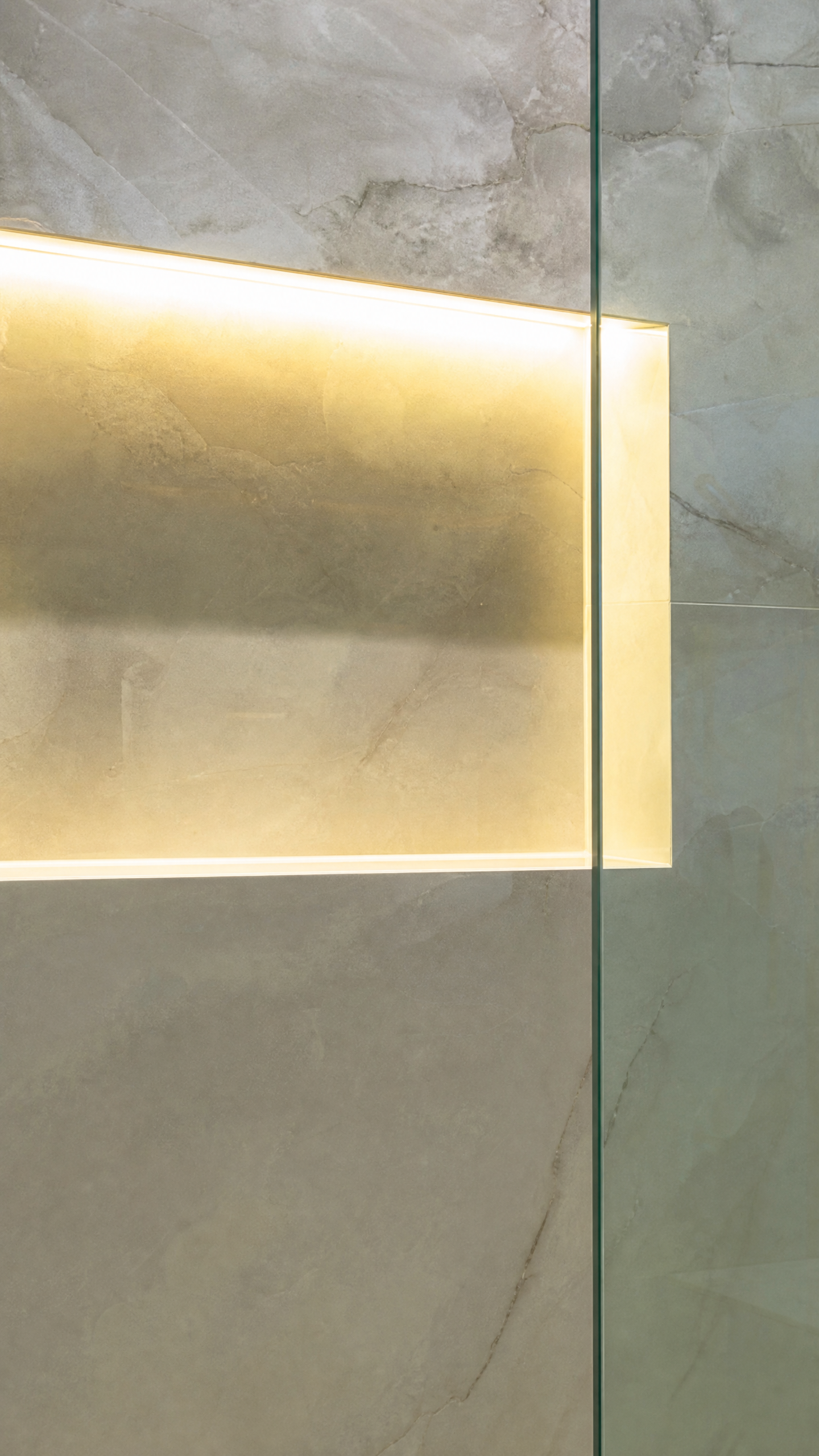 Gold-Framed LED Shower Niche