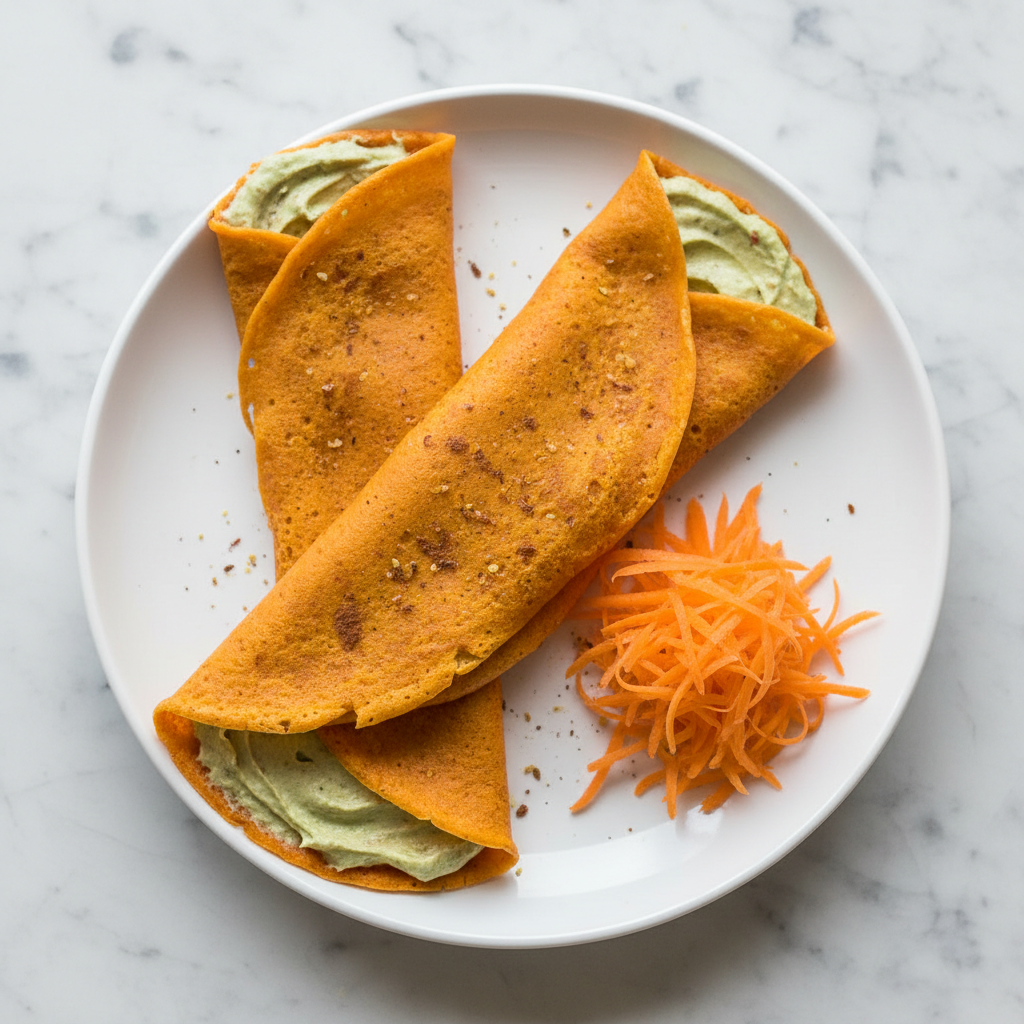 Carrot Crepes w/ Cashew Pumpkin Seed Crem Fresh