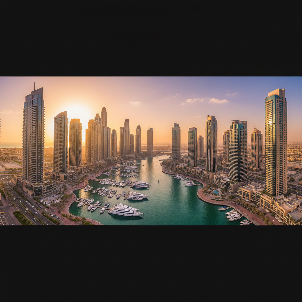 Dubai Marina skyline aerial view