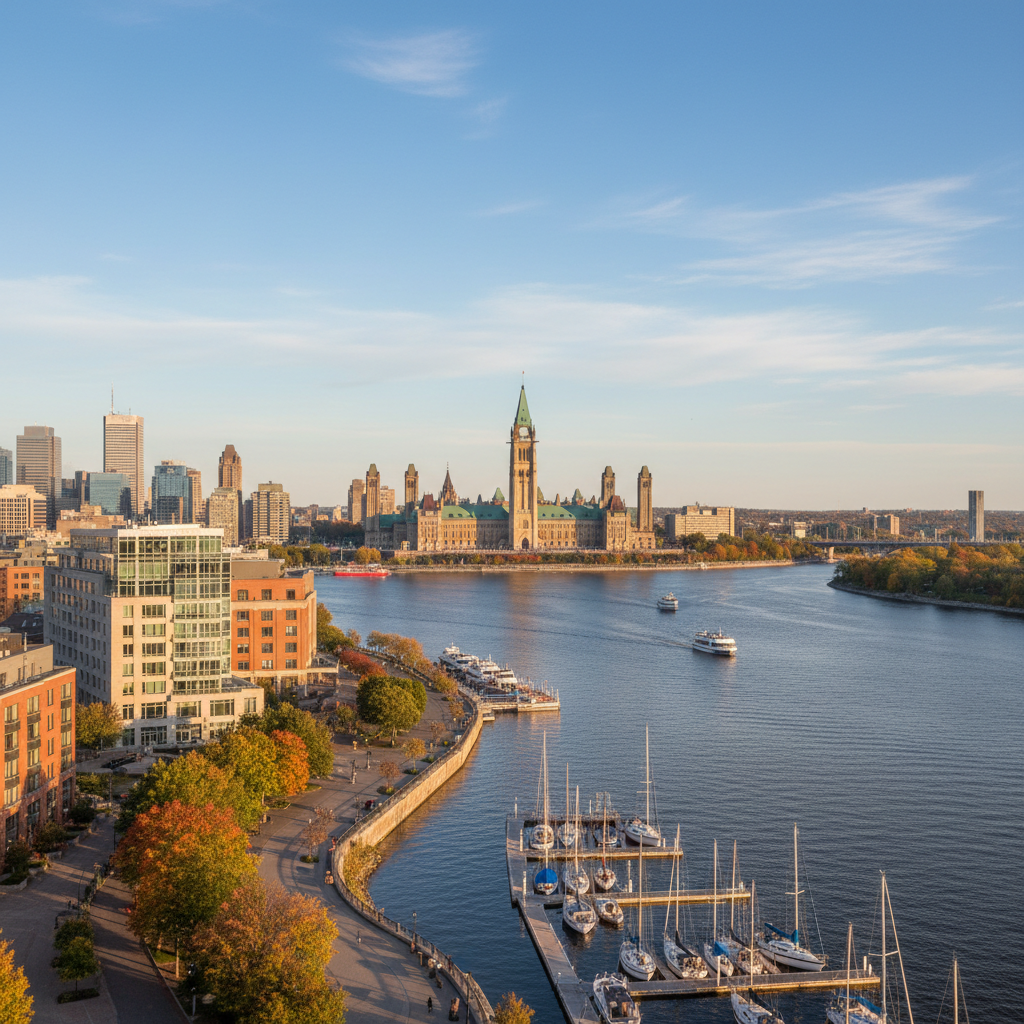 Digital marketing services for Gatineau businesses — Hull waterfront along Ottawa River with Parliament Hill visible