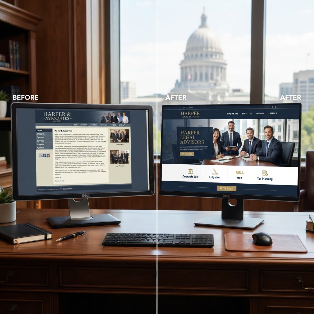 Before and after example of a professionally designed professional services website in Regina