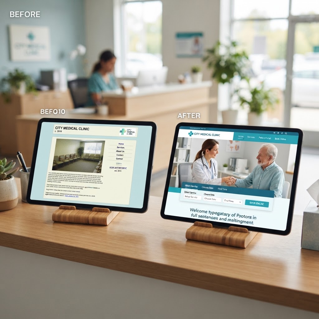 mississauga-web-design-before-after.webp Before and after example of a professionally designed medical clinic website in Mississauga