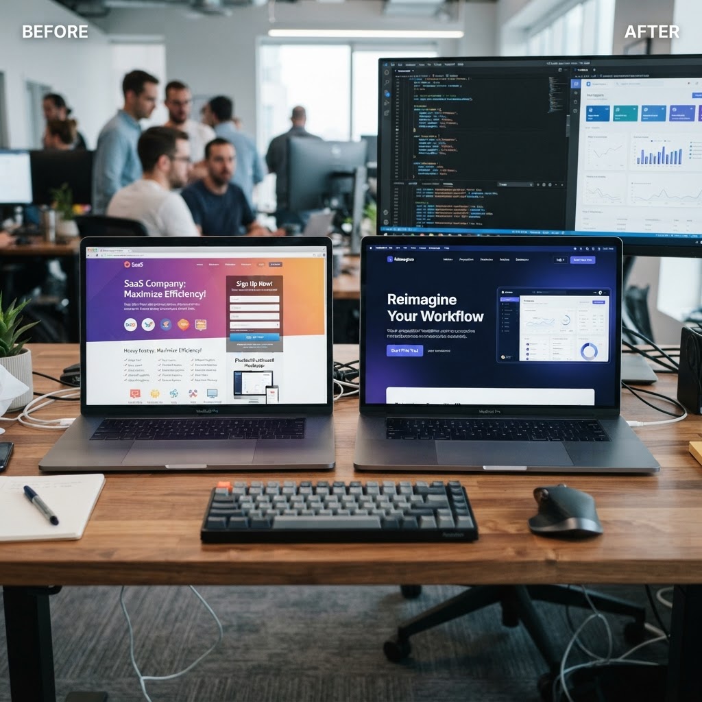 kitchener-web-design-before-after.webp Before and after example of a professionally designed software company website in Kitchener-Waterloo