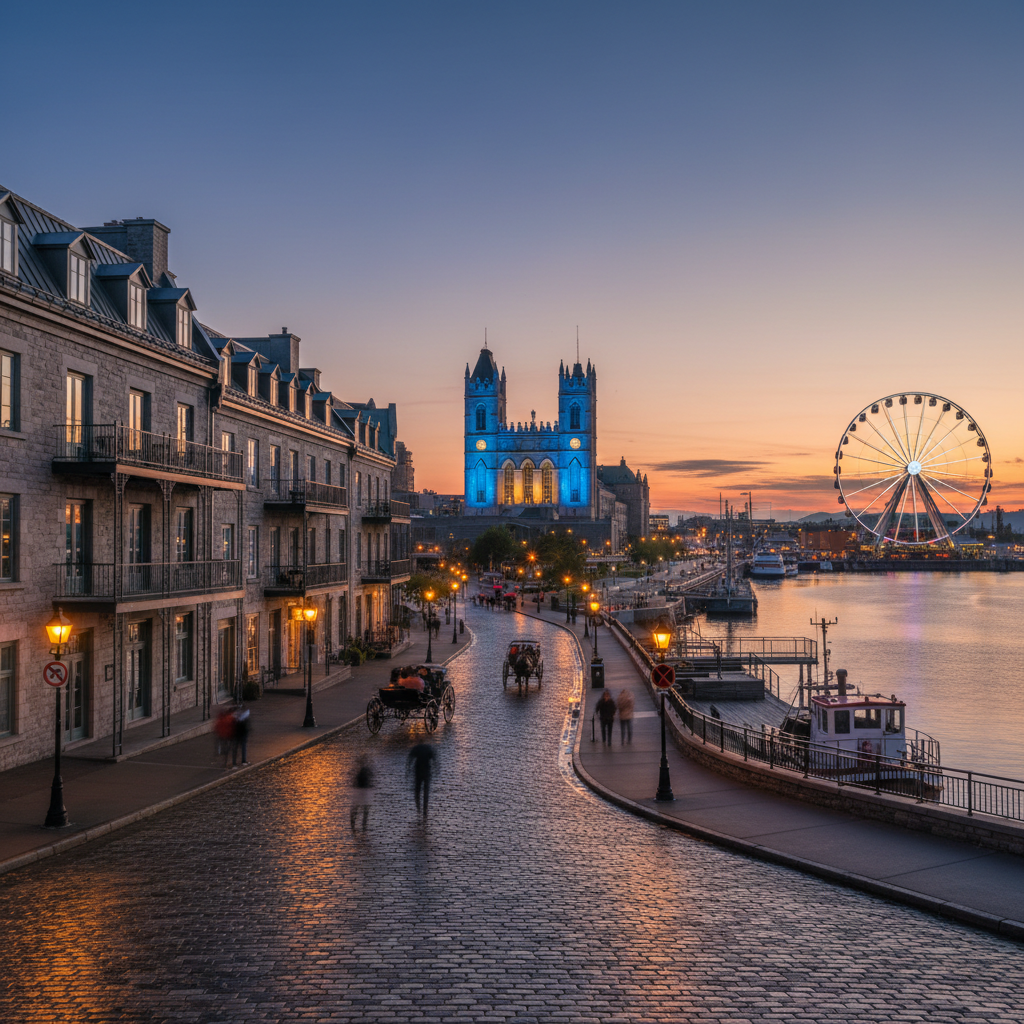 montreal-digital-marketing-hero.webp Digital marketing services for Montréal businesses — Old Port waterfront with Notre-Dame Basilica at dusk