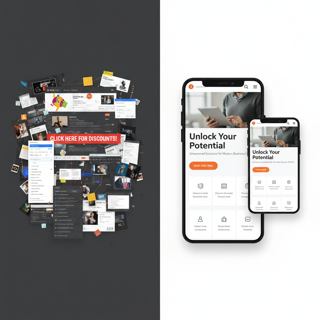 Before and after web design comparison — outdated Vancouver business website transformed into a clean, modern, conversion-focused design