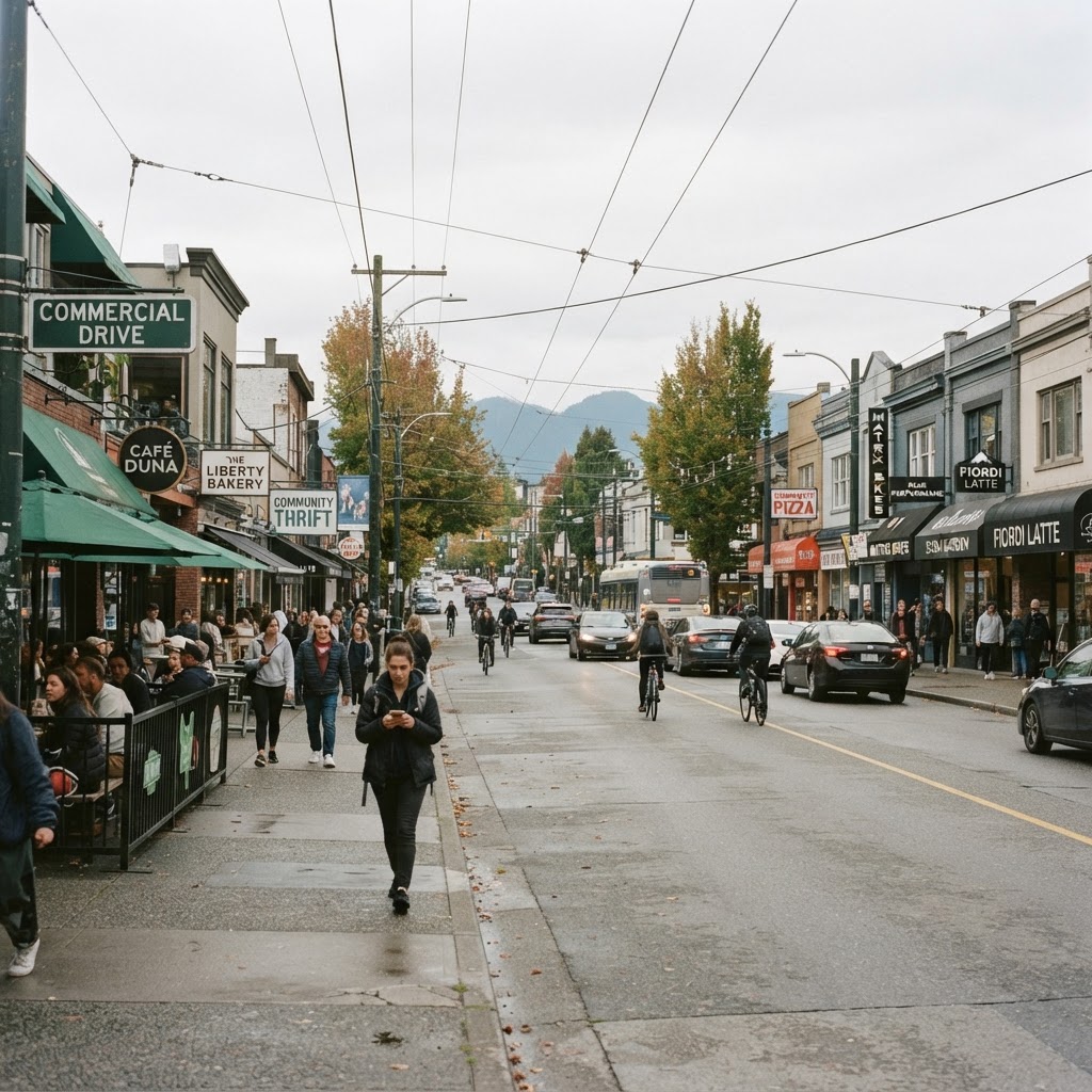 Customers on Commercial Drive searching on their phones, the local search moment Vancouver SEO is built for
