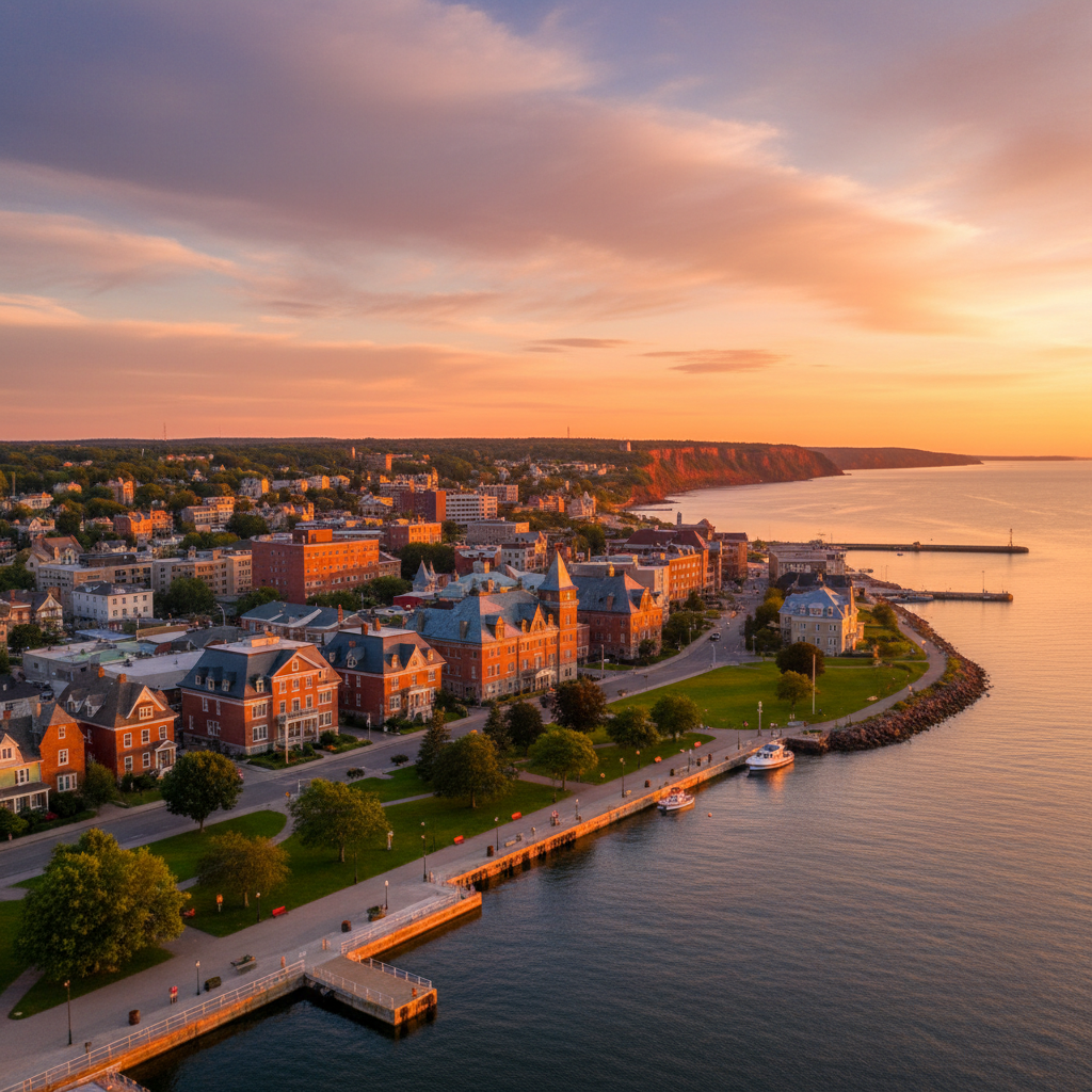Digital marketing services for Charlottetown PEI businesses — waterfront with historic Victorian architecture and red soil island landscape