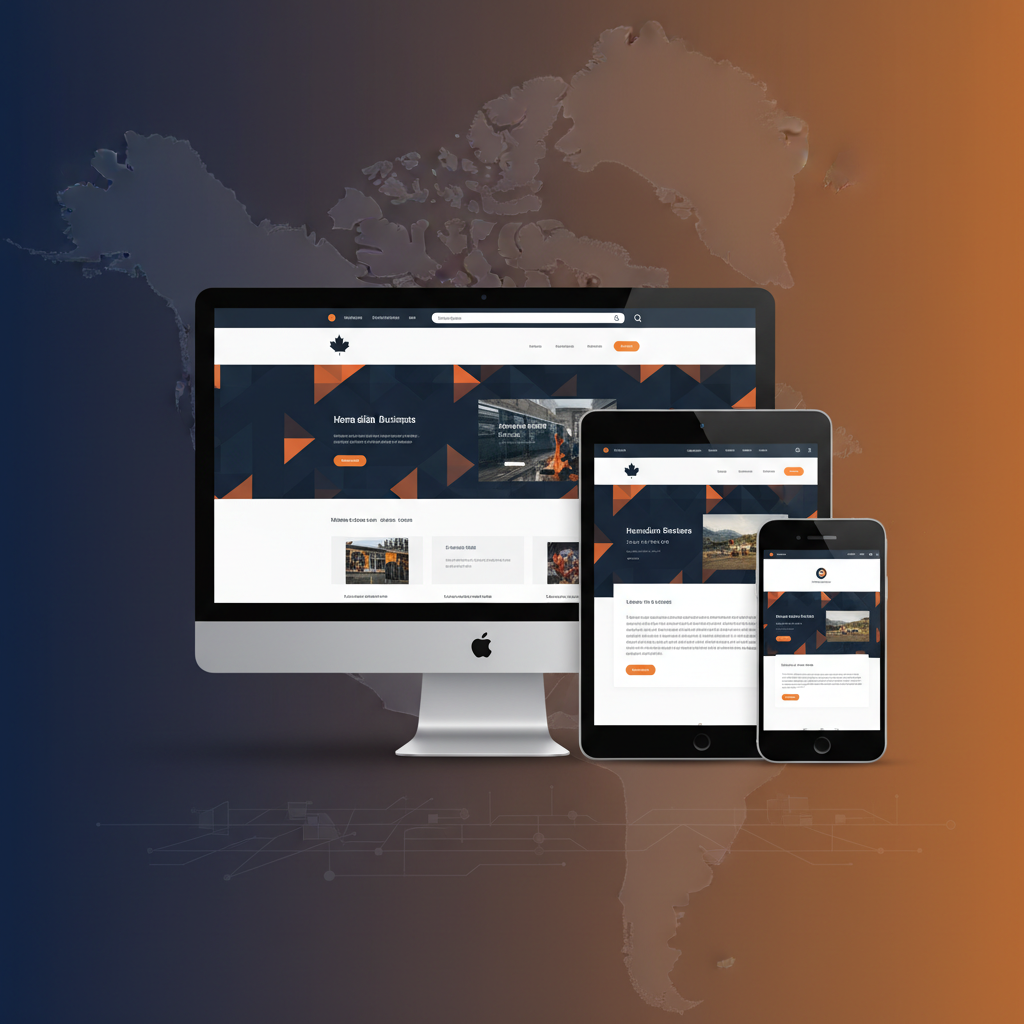 Website design services across Canada — modern multi-device mockup showing SEO-ready, mobile-optimized web design for Canadian local businesses on desktop, tablet, and smartphone