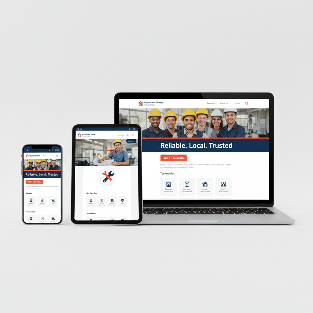 Responsive web design mockup for Vancouver business — website shown on iPhone, iPad and MacBook demonstrating mobile-first approach
