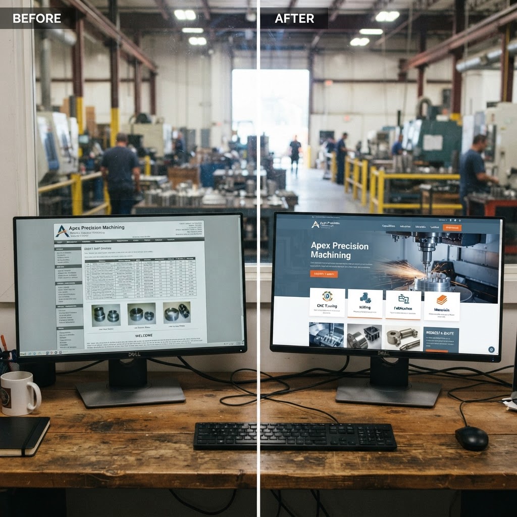 Before and after example of a professionally designed manufacturing company website in Winnipeg