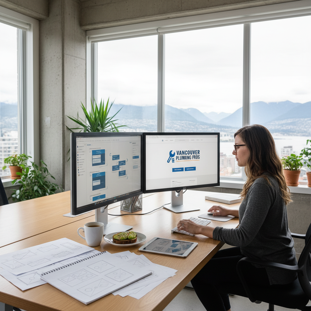 Web designer planning a conversion-focused website layout for a Vancouver business — UX wireframes and strategic page structure