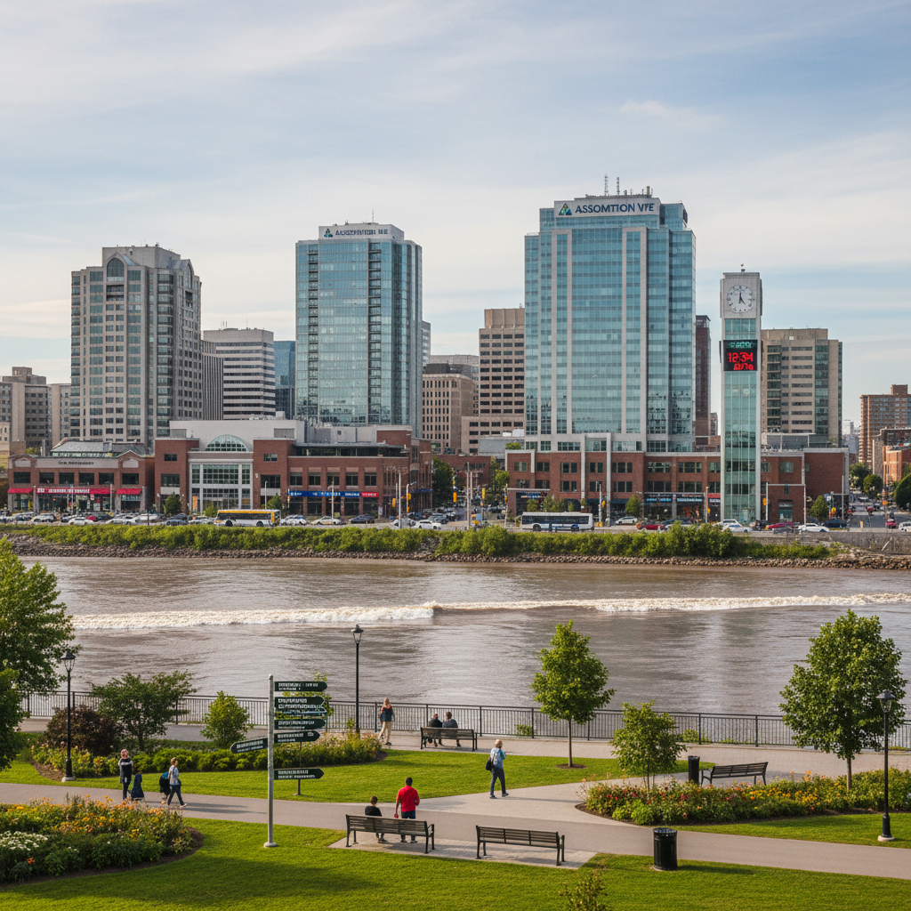 moncton-digital-marketing-hero.webp Digital marketing services for Moncton businesses — Bore Park on the Petitcodiac River with bilingual downtown skyline