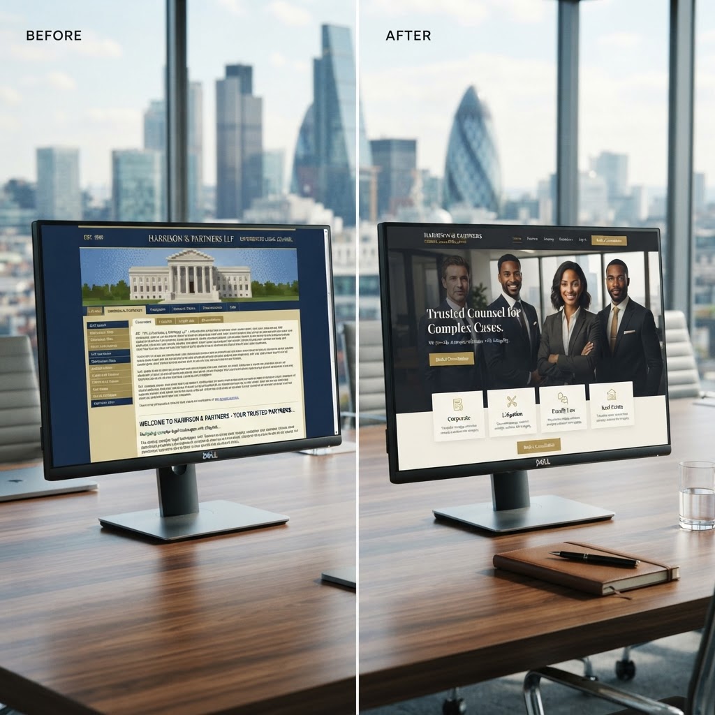 Before and after example of a professionally designed law firm website in Toronto