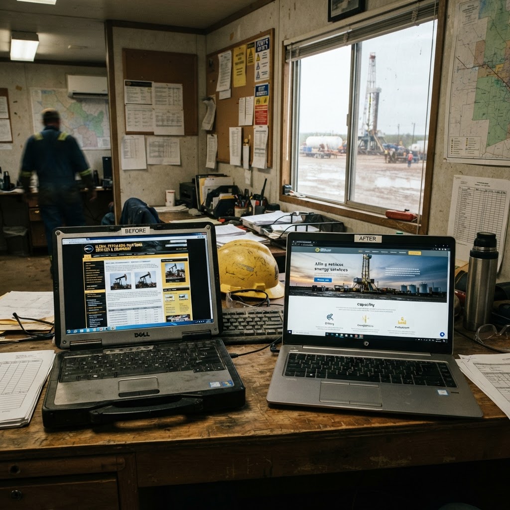 Before and after example of a professionally designed oil-field services website in Red Deer