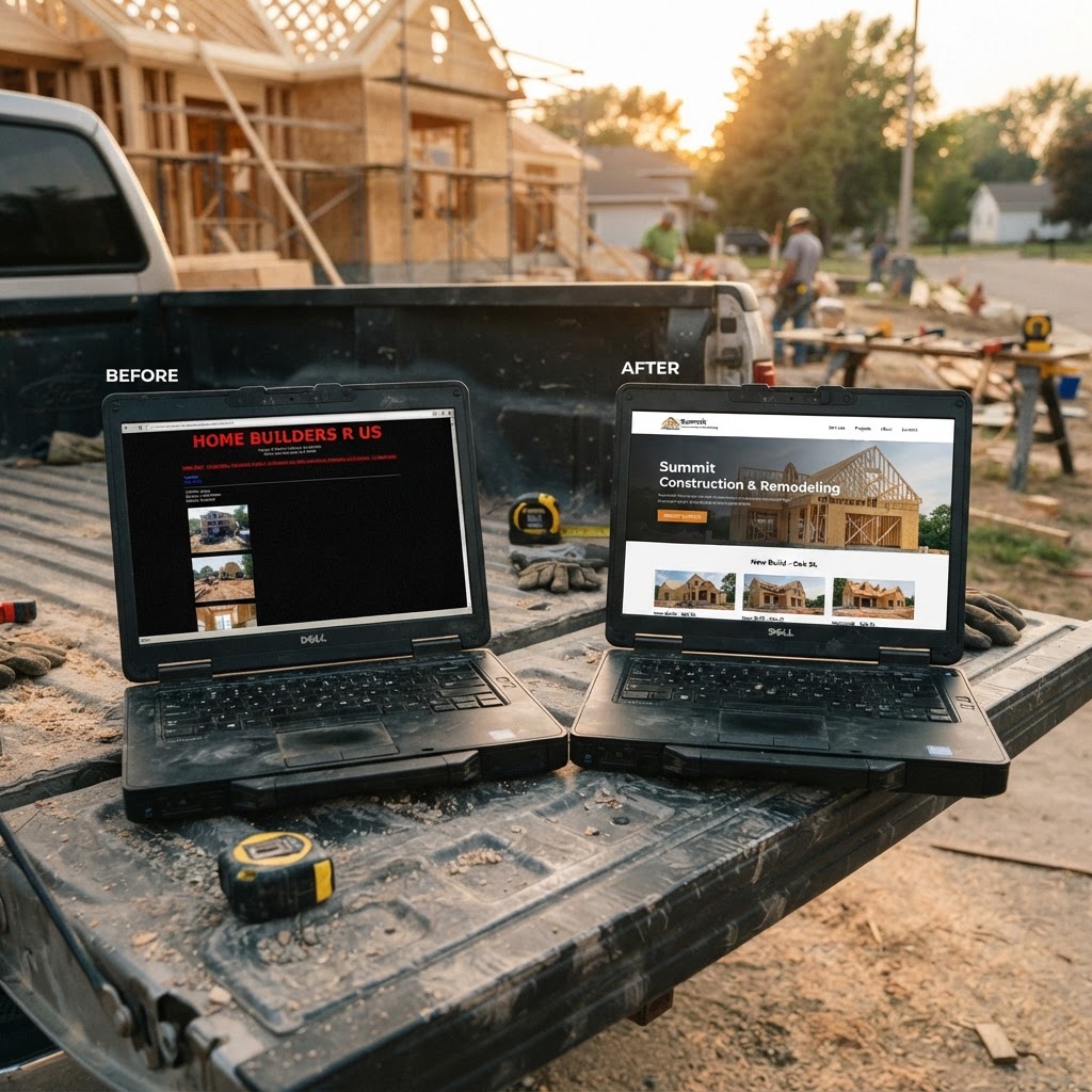 Before and after example of a professionally designed construction company website in Nanaimo