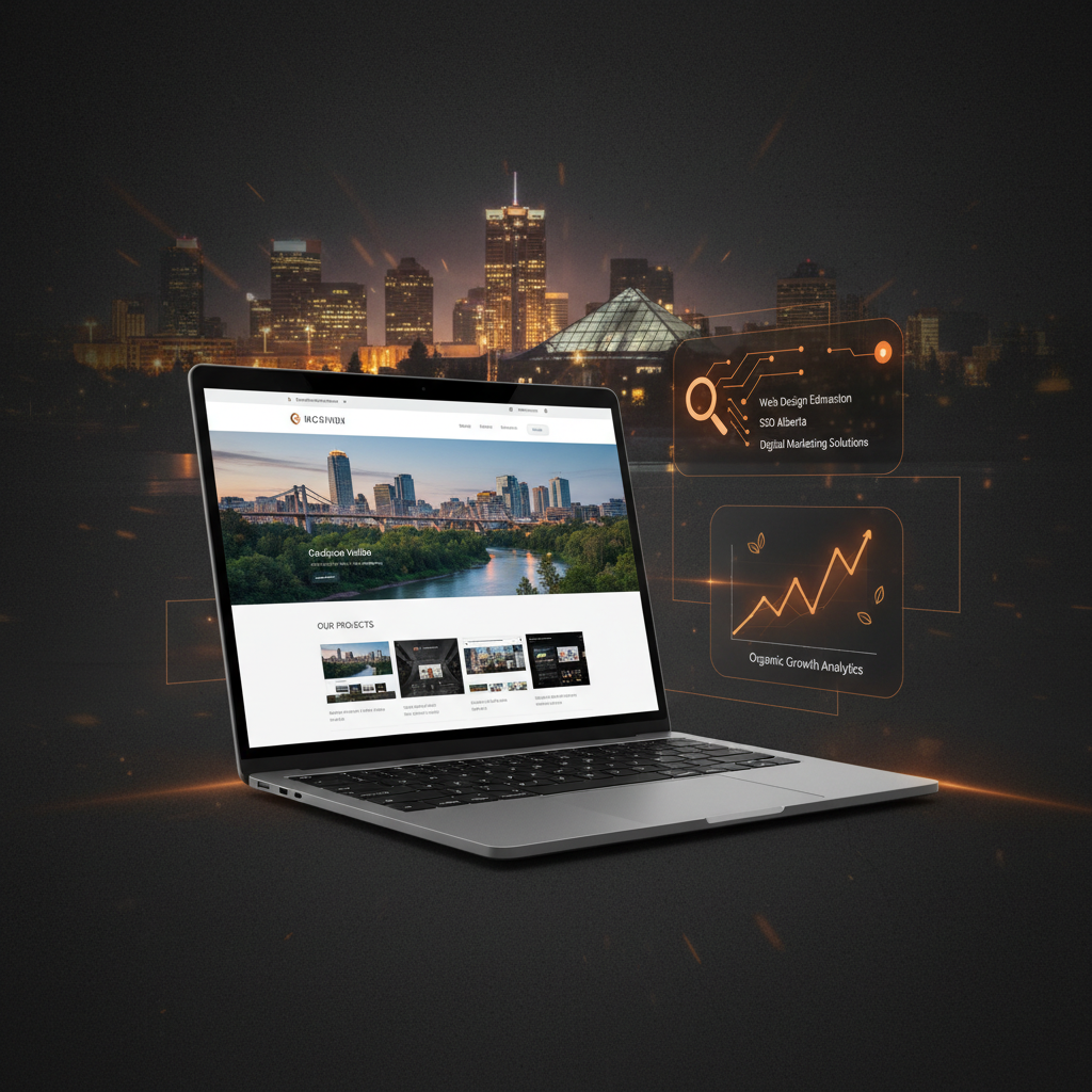 Modern website design services in Edmonton showing responsive layout, local business branding, and SEO-ready structure