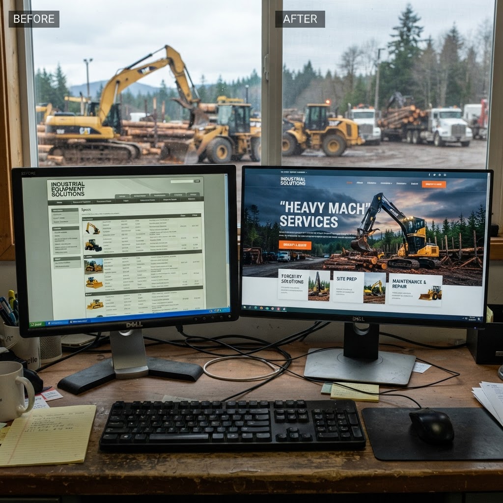 prince-george-web-design-before-after.webp Before and after example of a professionally designed industrial services website in Prince George