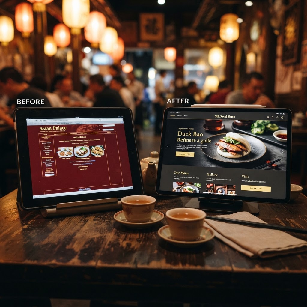 Before and after example of a professionally designed restaurant website in Richmond