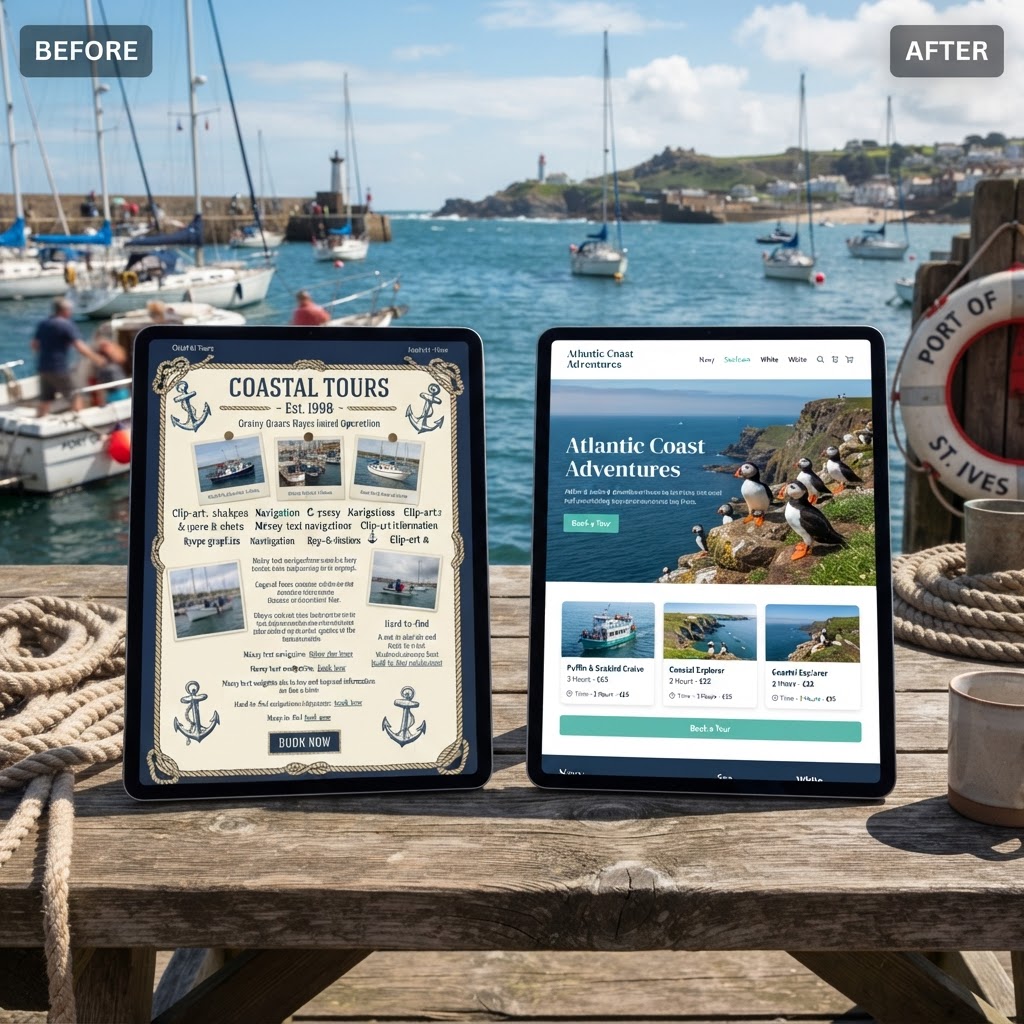 halifax-web-design-before-after.webp Before and after example of a professionally designed tour company website in Halifax