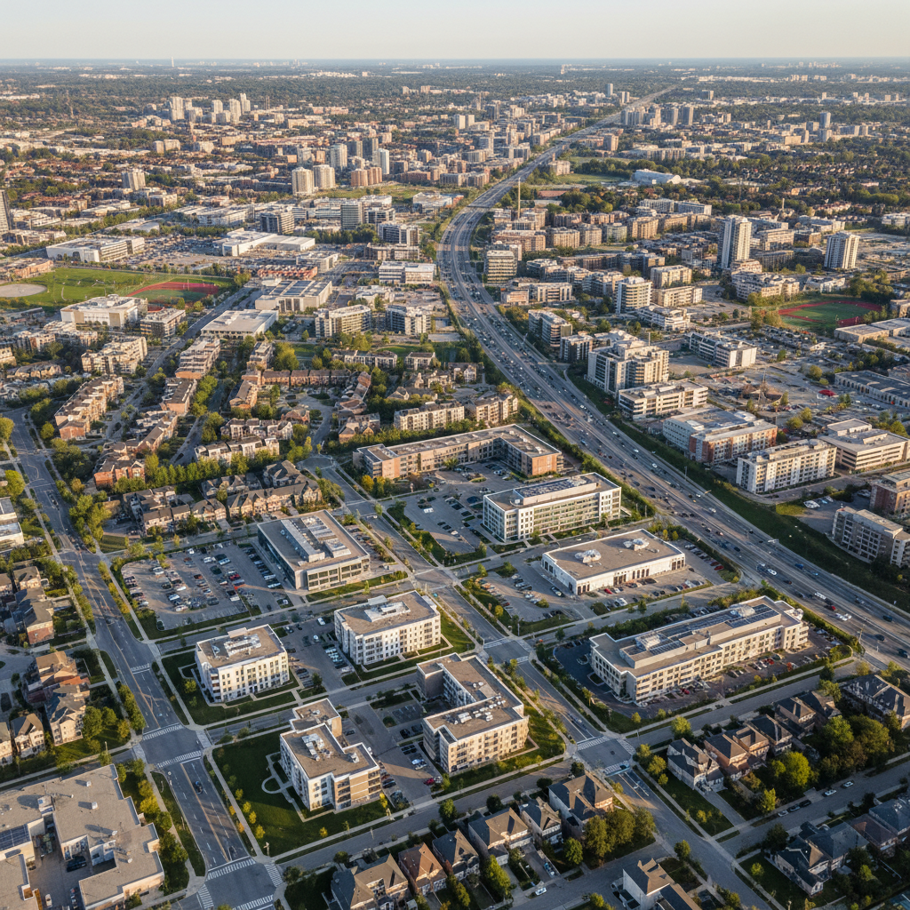 SEO Brampton downtown Flower City skyline with new residential towers and the diverse commercial corridors of Peel Region — representing the GTA's fastest-growing and most culturally diverse city where multicultural search behaviour requires a culturally intelligent local SEO strategy