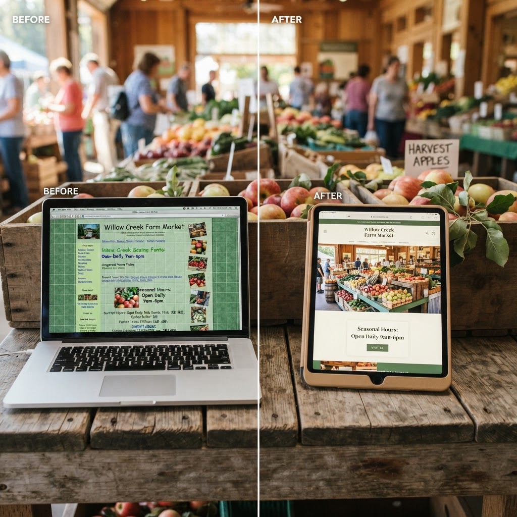 Before and after example of a professionally designed farm market website in Abbotsford