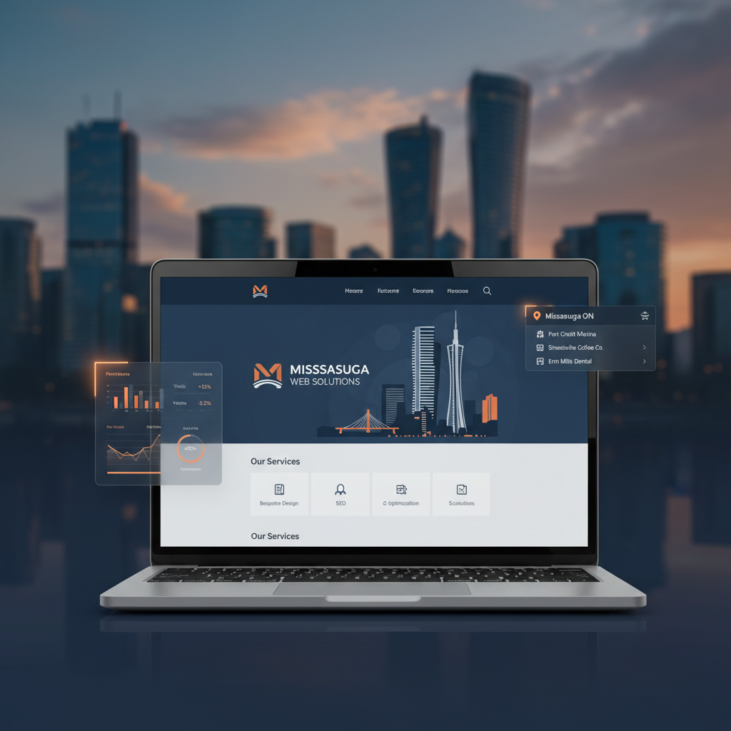 Mississauga Website Design Services Modern website design services in Mississauga showing responsive layout, local business branding, and SEO-ready structure
